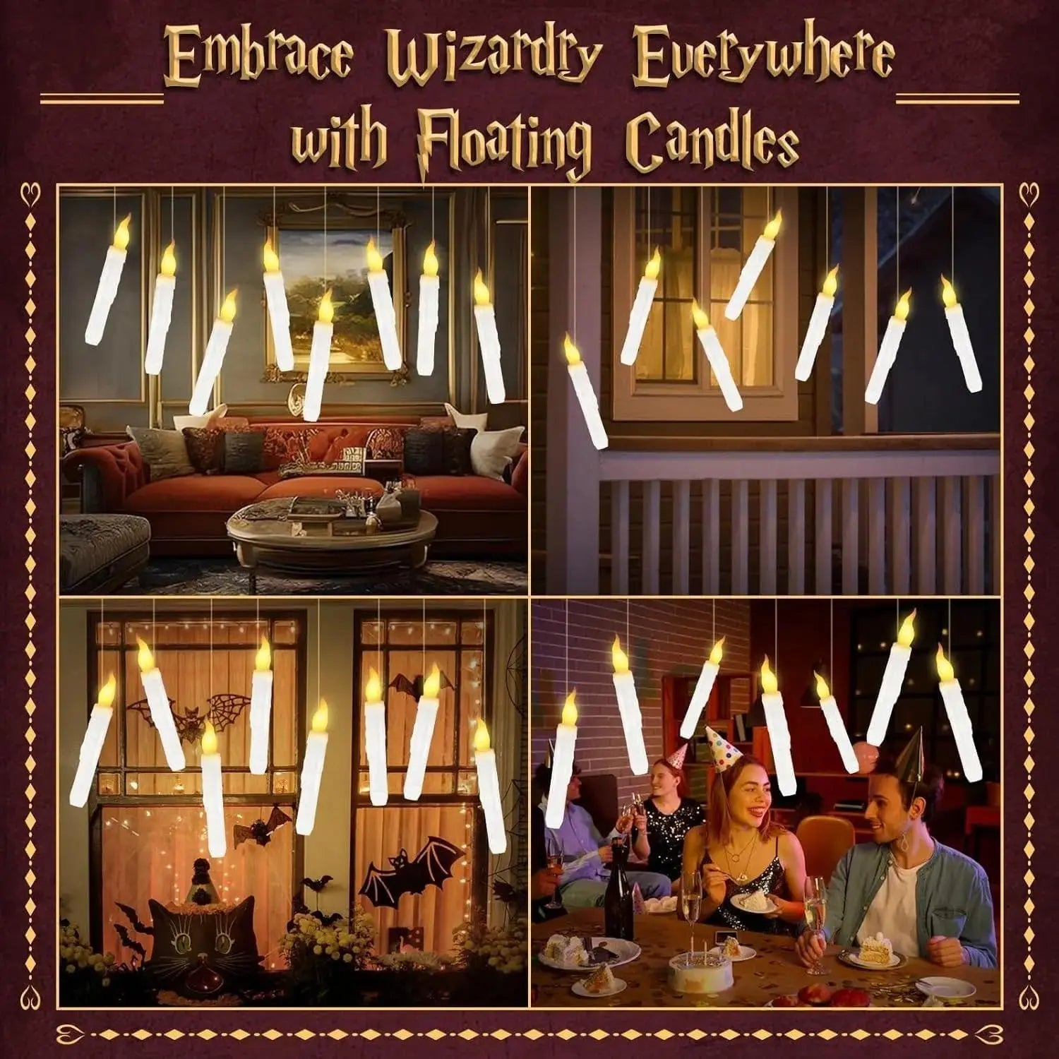 Floating Candles with Magic Wand – 12Pcs Flameless Hanging Candles