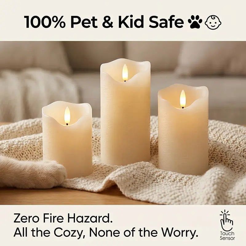 Wonder Fonder Smart Touch Flameless Candles Set of 3 (Ivory, 3"X 4" 5" 6") | Real Wax LED Pillar Candles W/ 6H Timer & 960+ Hr Battery Safe Aesthetic Room Decor, Table Centerpiece, Party & Valentine'S Ambient Decoration Lamp Ambient Night Lamp Lights