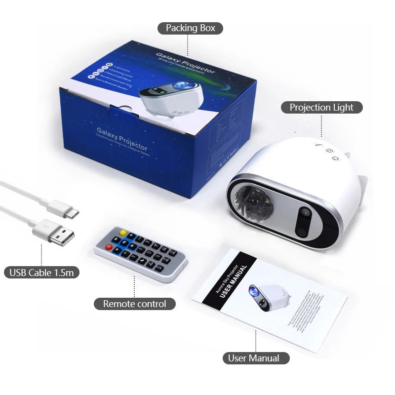 Aurora Borealis Galaxy Projector – LED Star Night Light with Bluetooth & Remote