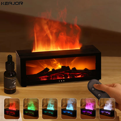 Aroma Flame Diffuser & Humidifier – RGB Fireplace Aromatherapy Lamp with Remote for Bedroom Decor