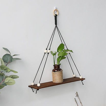 Black Woodenshelf Hanging Wall Shelves Boho Home Decor Candle Holder Macrame Storage Shelves for Bedroom Bathroom Living Room