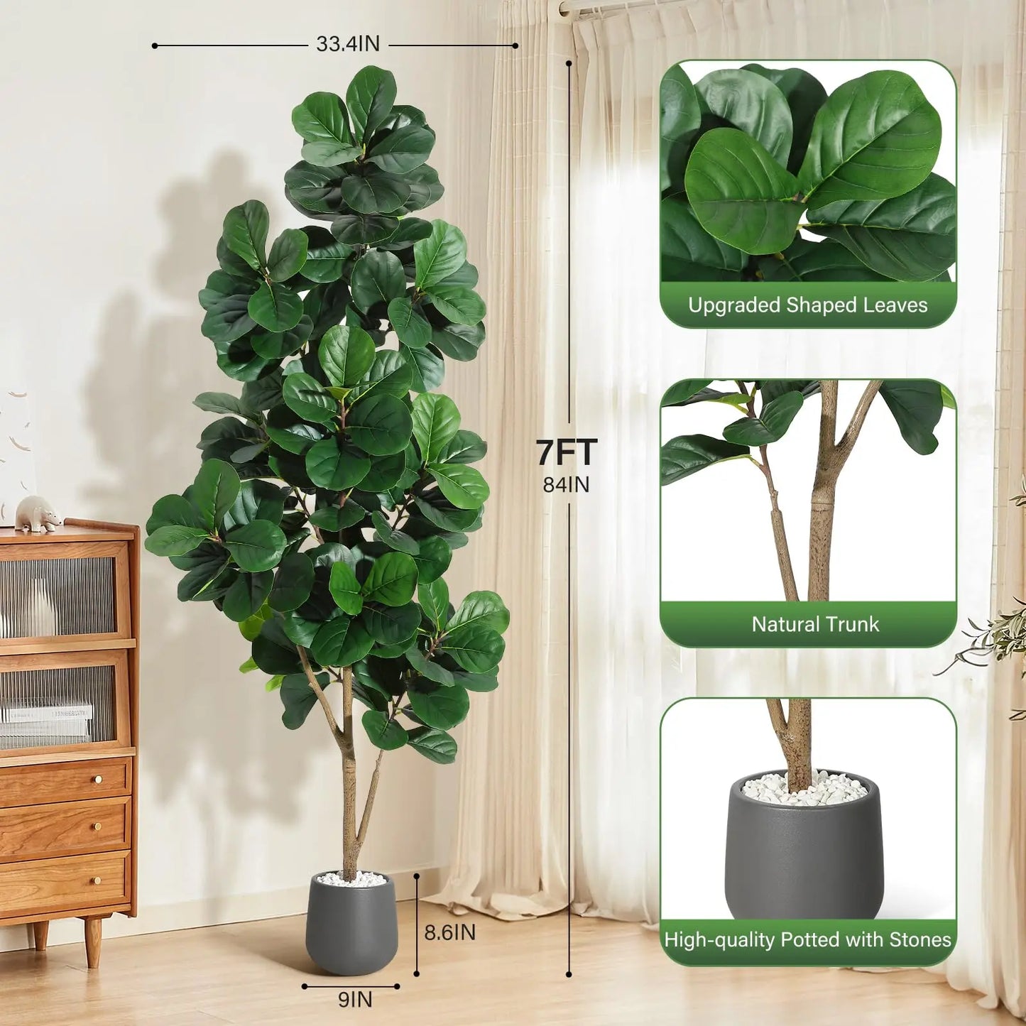 【Garvee】Lifelike 5Ft Artificial Fiddle Leaf Fig Tree – Faux Ficus Lyrata Floor Plant with 77 Realistic Leaves in 7.8In White Planter Pot – Decorative Greenery for Home, Living Room, Office – Ideal Housewarming Gift