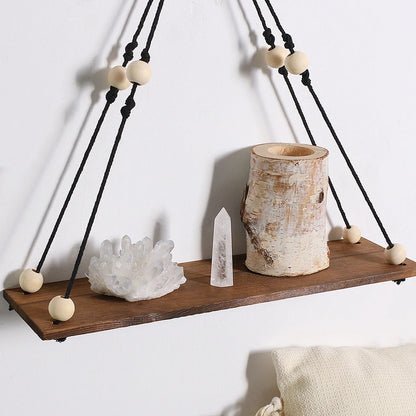 Black Woodenshelf Hanging Wall Shelves Boho Home Decor Candle Holder Macrame Storage Shelves for Bedroom Bathroom Living Room