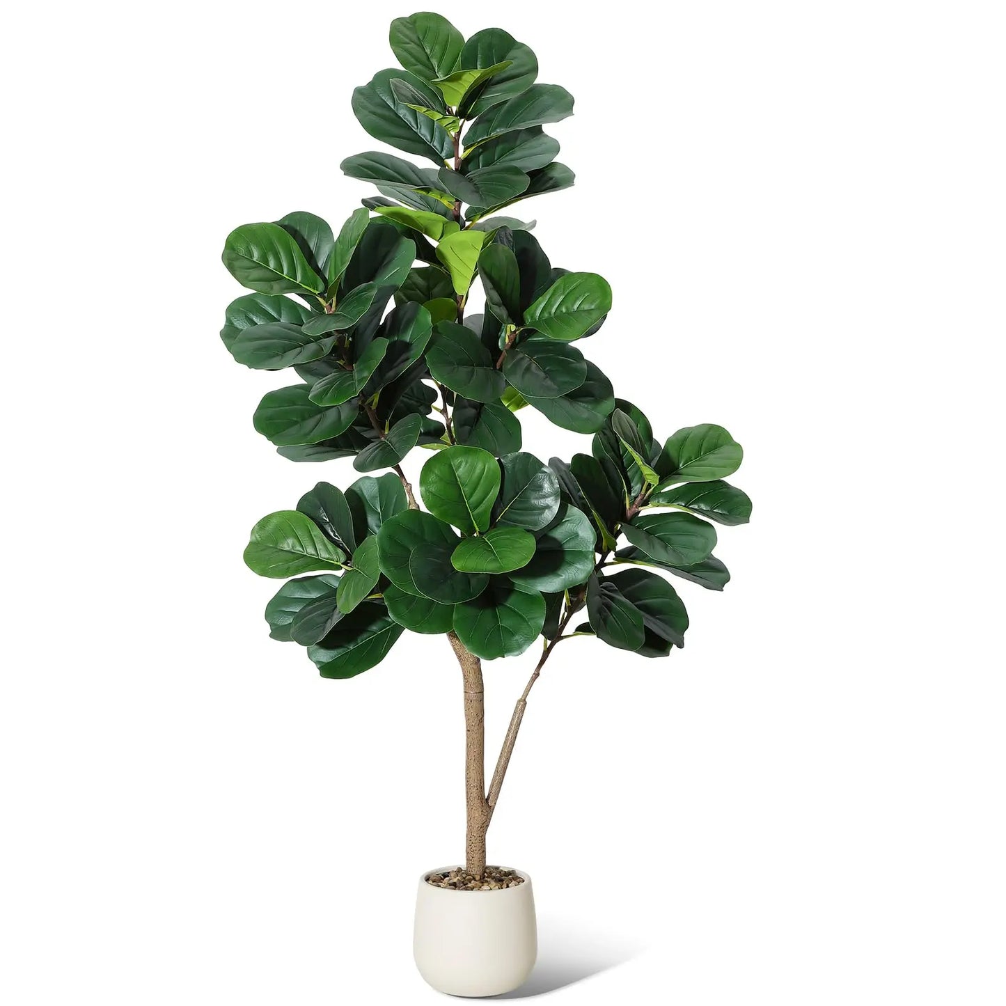 【Garvee】Lifelike 5Ft Artificial Fiddle Leaf Fig Tree – Faux Ficus Lyrata Floor Plant with 77 Realistic Leaves in 7.8In White Planter Pot – Decorative Greenery for Home, Living Room, Office – Ideal Housewarming Gift