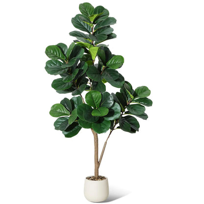 【Garvee】Lifelike 5Ft Artificial Fiddle Leaf Fig Tree – Faux Ficus Lyrata Floor Plant with 77 Realistic Leaves in 7.8In White Planter Pot – Decorative Greenery for Home, Living Room, Office – Ideal Housewarming Gift