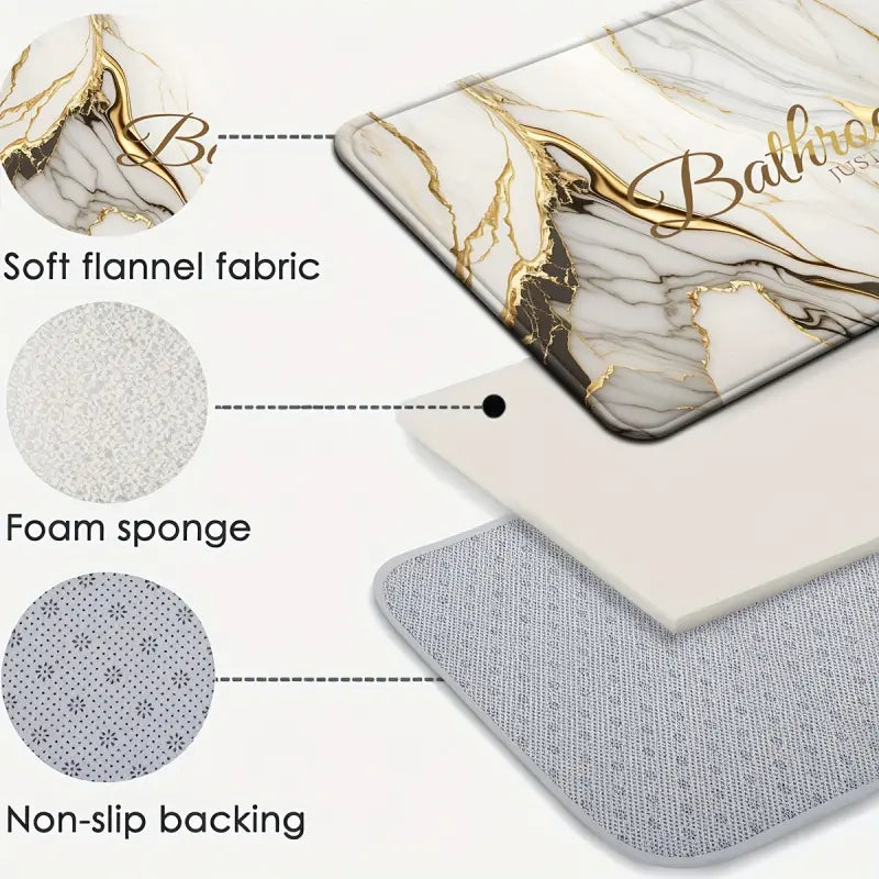 3/4 Piece Set Golden White Marble Pattern Printed Bathroom Mat Set, Non-Slip U-Shaped Toilet Mat, Floor Rugs for Bathroom, Laundry Room & Living Space