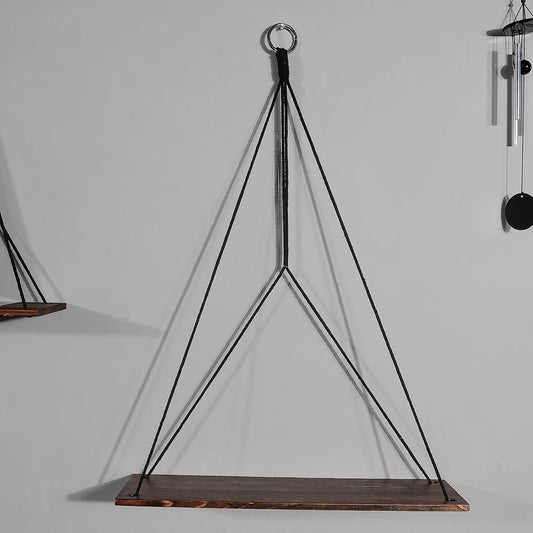 Black Woodenshelf Hanging Wall Shelves Boho Home Decor Candle Holder Macrame Storage Shelves for Bedroom Bathroom Living Room