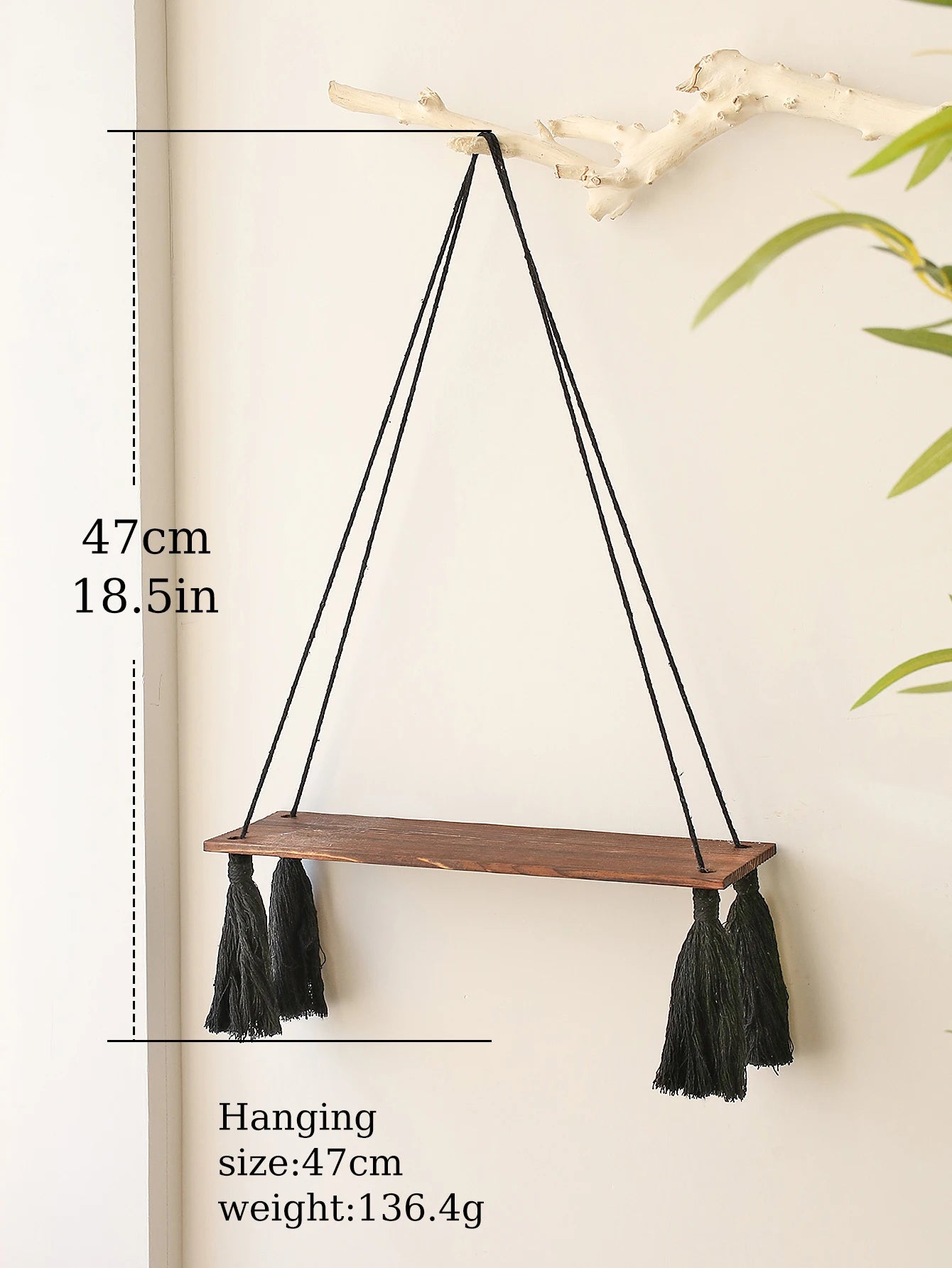 Black Woodenshelf Hanging Wall Shelves Boho Home Decor Candle Holder Macrame Storage Shelves for Bedroom Bathroom Living Room