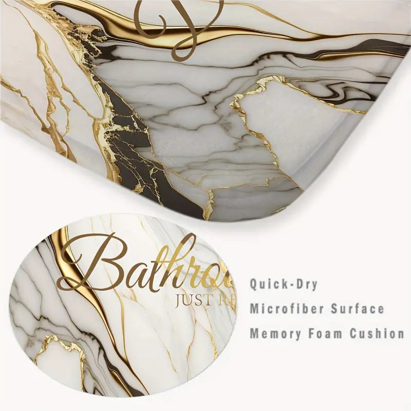 3/4 Piece Set Golden White Marble Pattern Printed Bathroom Mat Set, Non-Slip U-Shaped Toilet Mat, Floor Rugs for Bathroom, Laundry Room & Living Space