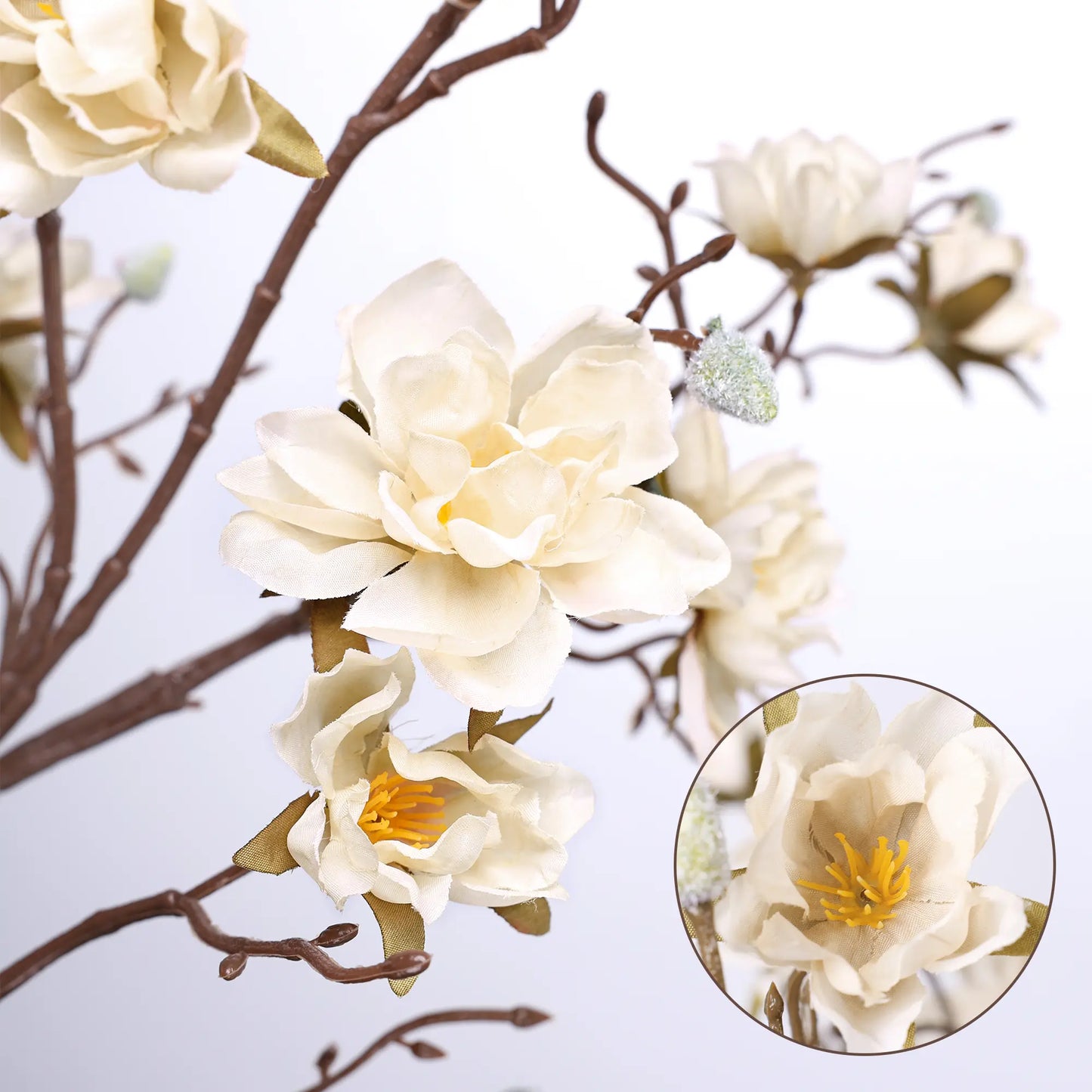 Ivydale 3PCS Artificial Magnolia Flowers Stems for Spring Decoration, Faux Champagne Magnolia Branches with Buds, 34.5" Long Stems Floral Arrangement for Vase Pot Table Centerpiece Indoor Decor