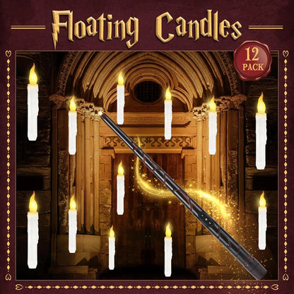 Floating Candles with Magic Wand – 12Pcs Flameless Hanging Candles