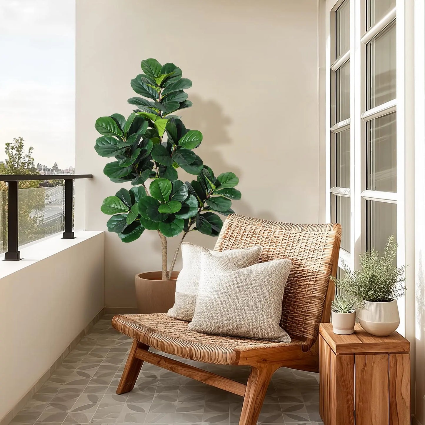 【Garvee】Lifelike 5Ft Artificial Fiddle Leaf Fig Tree – Faux Ficus Lyrata Floor Plant with 77 Realistic Leaves in 7.8In White Planter Pot – Decorative Greenery for Home, Living Room, Office – Ideal Housewarming Gift