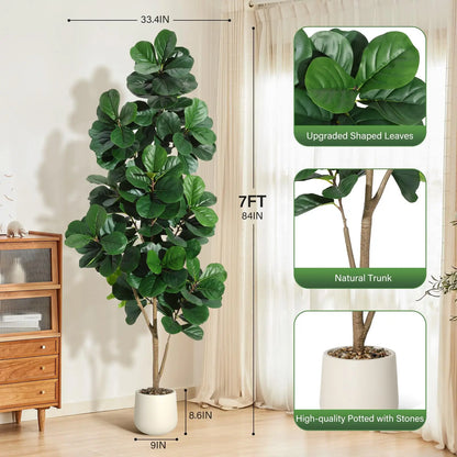 【Garvee】Lifelike 5Ft Artificial Fiddle Leaf Fig Tree – Faux Ficus Lyrata Floor Plant with 77 Realistic Leaves in 7.8In White Planter Pot – Decorative Greenery for Home, Living Room, Office – Ideal Housewarming Gift