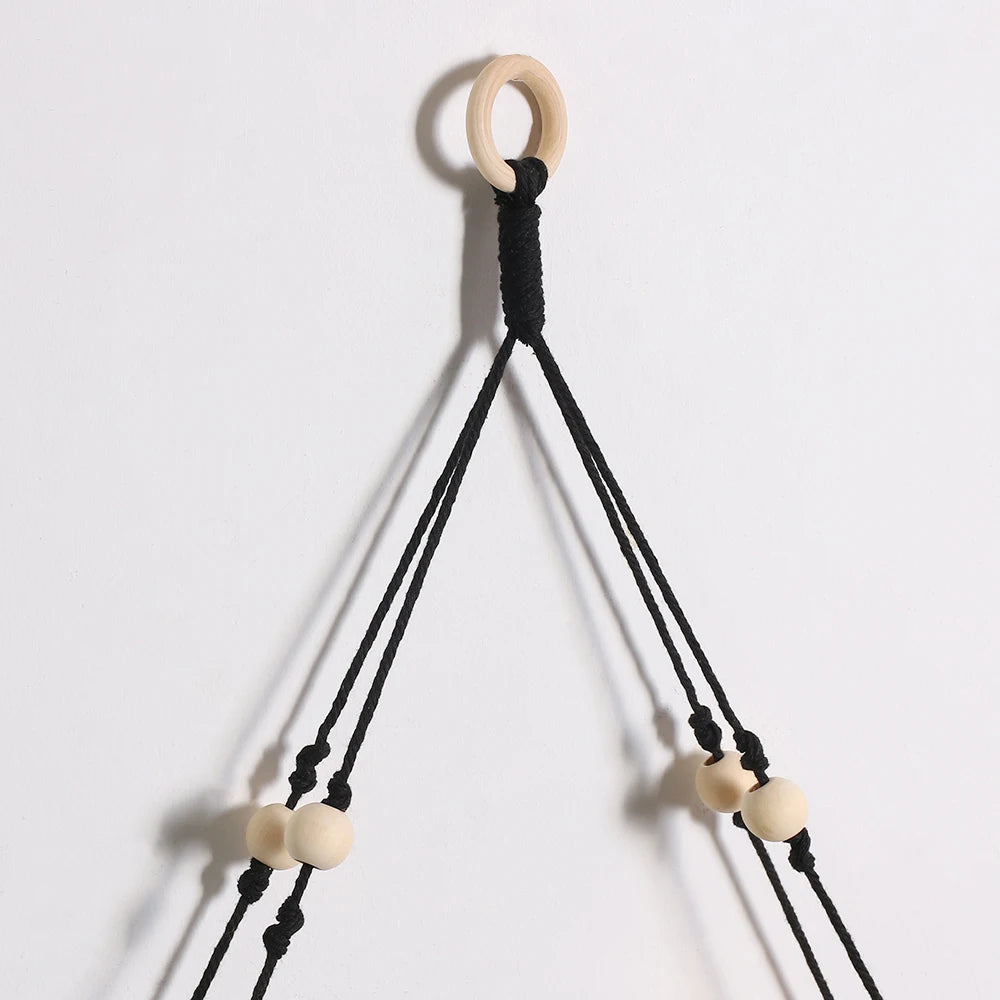 Black Woodenshelf Hanging Wall Shelves Boho Home Decor Candle Holder Macrame Storage Shelves for Bedroom Bathroom Living Room