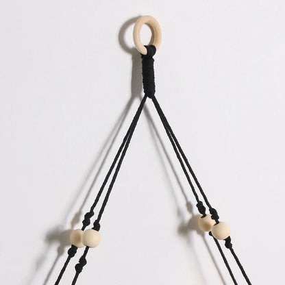 Black Woodenshelf Hanging Wall Shelves Boho Home Decor Candle Holder Macrame Storage Shelves for Bedroom Bathroom Living Room