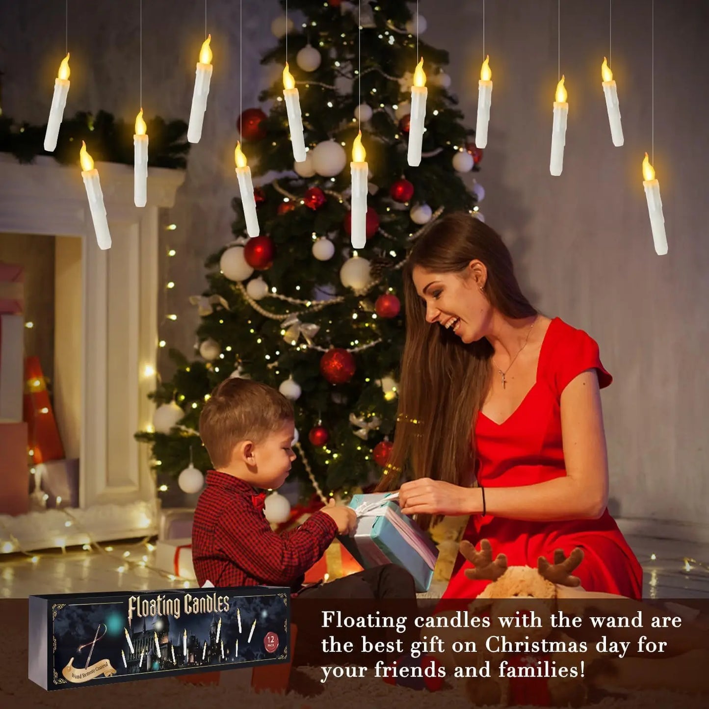 Floating Candles with Magic Wand – 12Pcs Flameless Hanging Candles