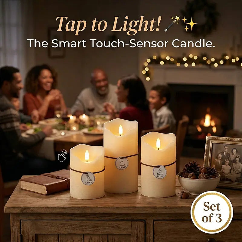 Wonder Fonder Smart Touch Flameless Candles Set of 3 (Ivory, 3"X 4" 5" 6") | Real Wax LED Pillar Candles W/ 6H Timer & 960+ Hr Battery Safe Aesthetic Room Decor, Table Centerpiece, Party & Valentine'S Ambient Decoration Lamp Ambient Night Lamp Lights