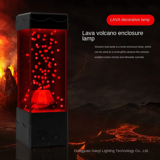 LED volcano lava lamp on a desk as ambient light