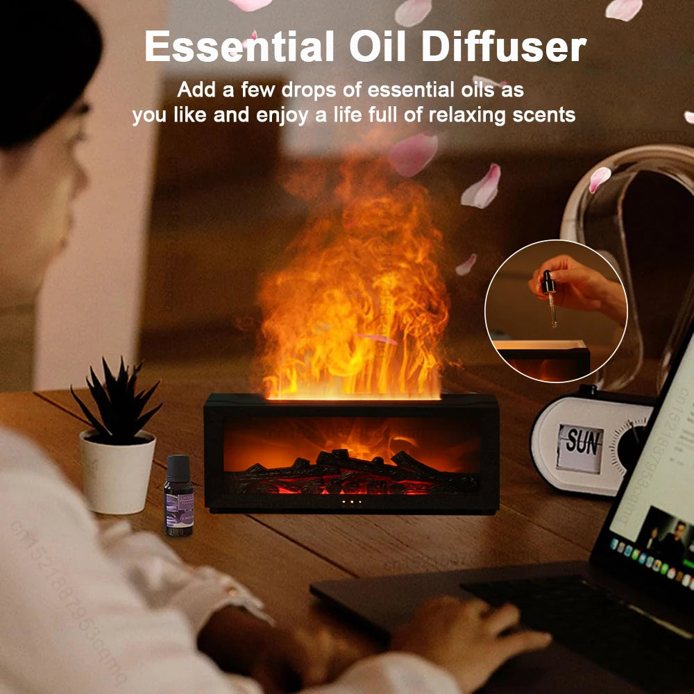 Aroma Flame Diffuser & Humidifier – RGB Fireplace Aromatherapy Lamp with Remote for Bedroom Decor