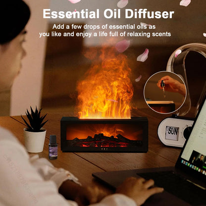 Aroma Flame Diffuser & Humidifier – RGB Fireplace Aromatherapy Lamp with Remote for Bedroom Decor