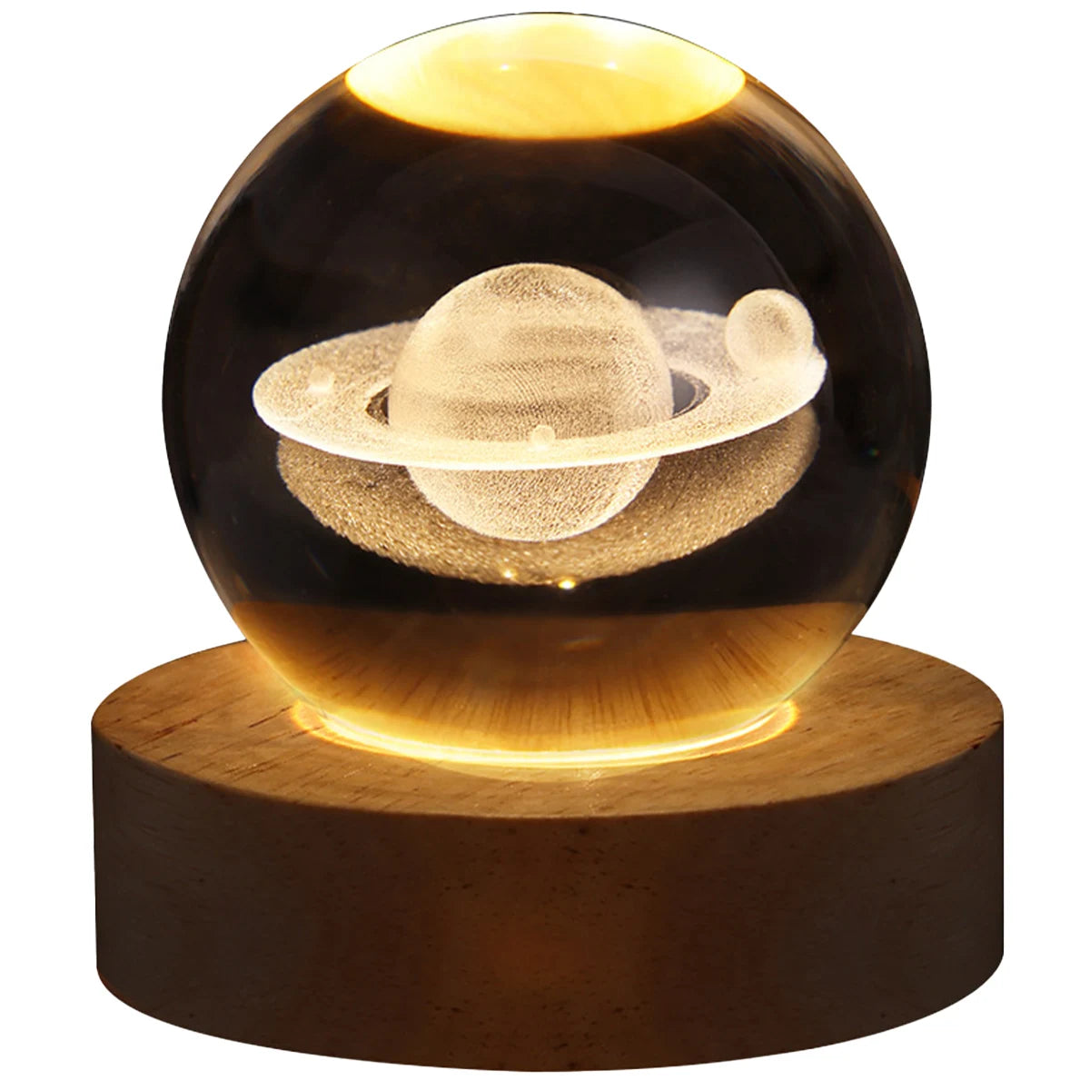 Galaxy Crystal Ball Lamp – 3D Planet Night Light with Wooden Base for Bedroom Decor