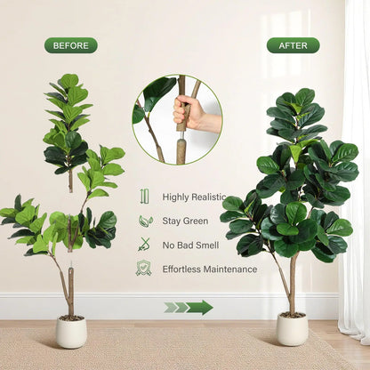 【Garvee】Lifelike 5Ft Artificial Fiddle Leaf Fig Tree – Faux Ficus Lyrata Floor Plant with 77 Realistic Leaves in 7.8In White Planter Pot – Decorative Greenery for Home, Living Room, Office – Ideal Housewarming Gift