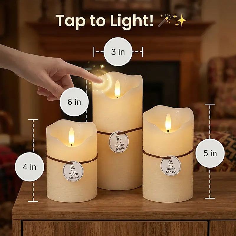 Wonder Fonder Smart Touch Flameless Candles Set of 3 (Ivory, 3"X 4" 5" 6") | Real Wax LED Pillar Candles W/ 6H Timer & 960+ Hr Battery Safe Aesthetic Room Decor, Table Centerpiece, Party & Valentine'S Ambient Decoration Lamp Ambient Night Lamp Lights