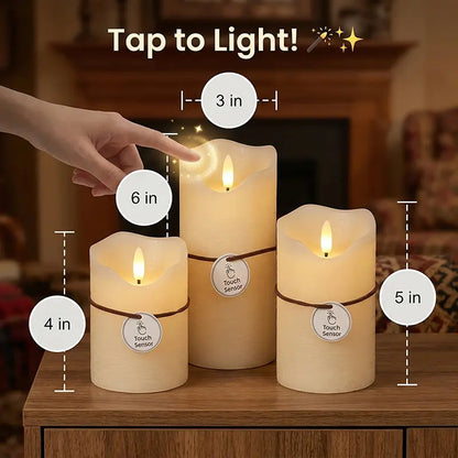 Wonder Fonder Smart Touch Flameless Candles Set of 3 (Ivory, 3"X 4" 5" 6") | Real Wax LED Pillar Candles W/ 6H Timer & 960+ Hr Battery Safe Aesthetic Room Decor, Table Centerpiece, Party & Valentine'S Ambient Decoration Lamp Ambient Night Lamp Lights