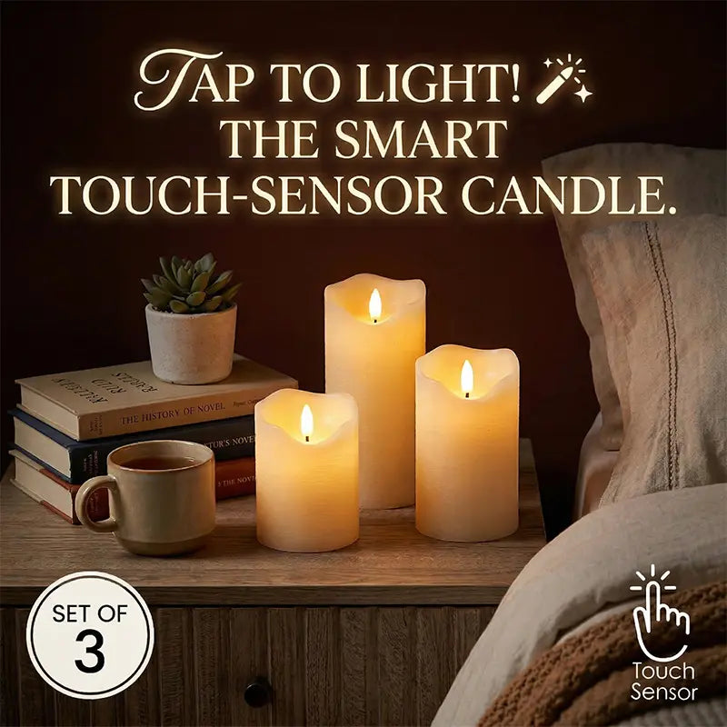 Wonder Fonder Smart Touch Flameless Candles Set of 3 (Ivory, 3"X 4" 5" 6") | Real Wax LED Pillar Candles W/ 6H Timer & 960+ Hr Battery Safe Aesthetic Room Decor, Table Centerpiece, Party & Valentine'S Ambient Decoration Lamp Ambient Night Lamp Lights