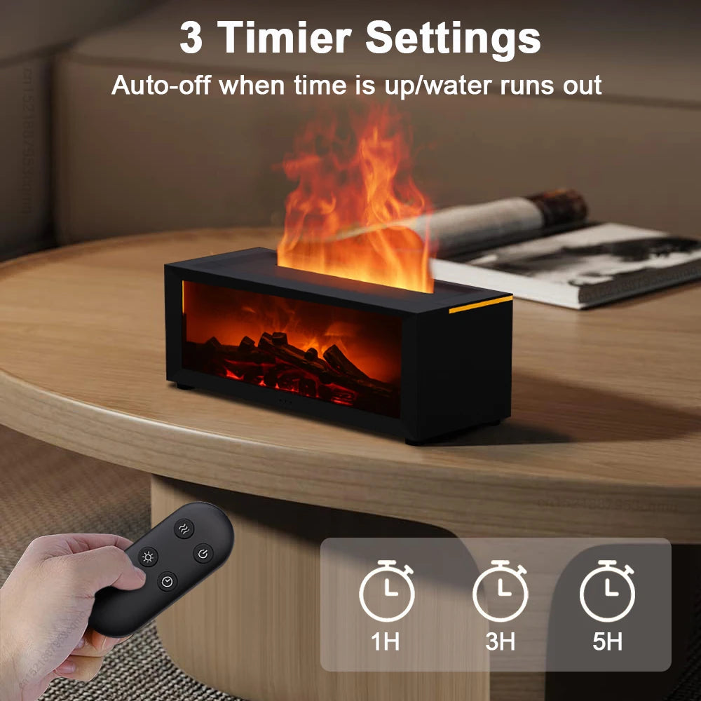 Aroma Flame Diffuser & Humidifier – RGB Fireplace Aromatherapy Lamp with Remote for Bedroom Decor