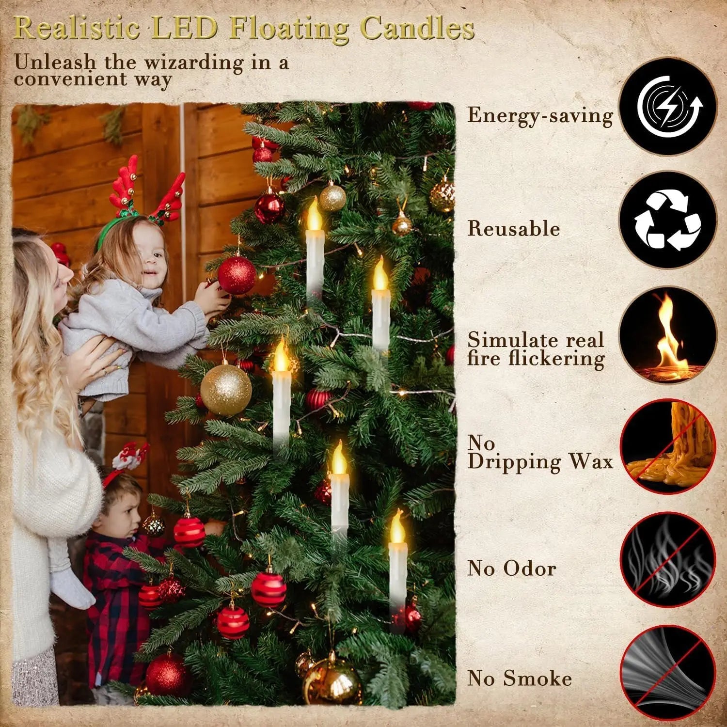 Floating Candles with Magic Wand – 12Pcs Flameless Hanging Candles