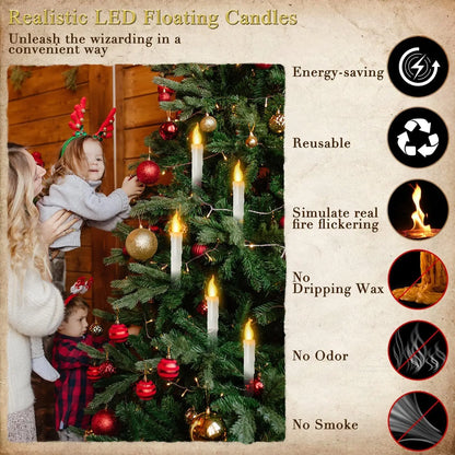 Floating Candles with Magic Wand – 12Pcs Flameless Hanging Candles