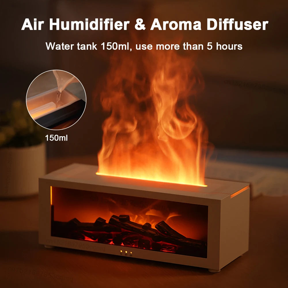 Aroma Flame Diffuser & Humidifier – RGB Fireplace Aromatherapy Lamp with Remote for Bedroom Decor