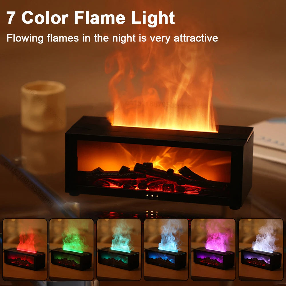 Aroma Flame Diffuser & Humidifier – RGB Fireplace Aromatherapy Lamp with Remote for Bedroom Decor